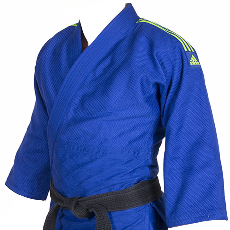 Judogi adidas Contest Bandas Fluor - Amarillo Flúor/Azul marino | MKP