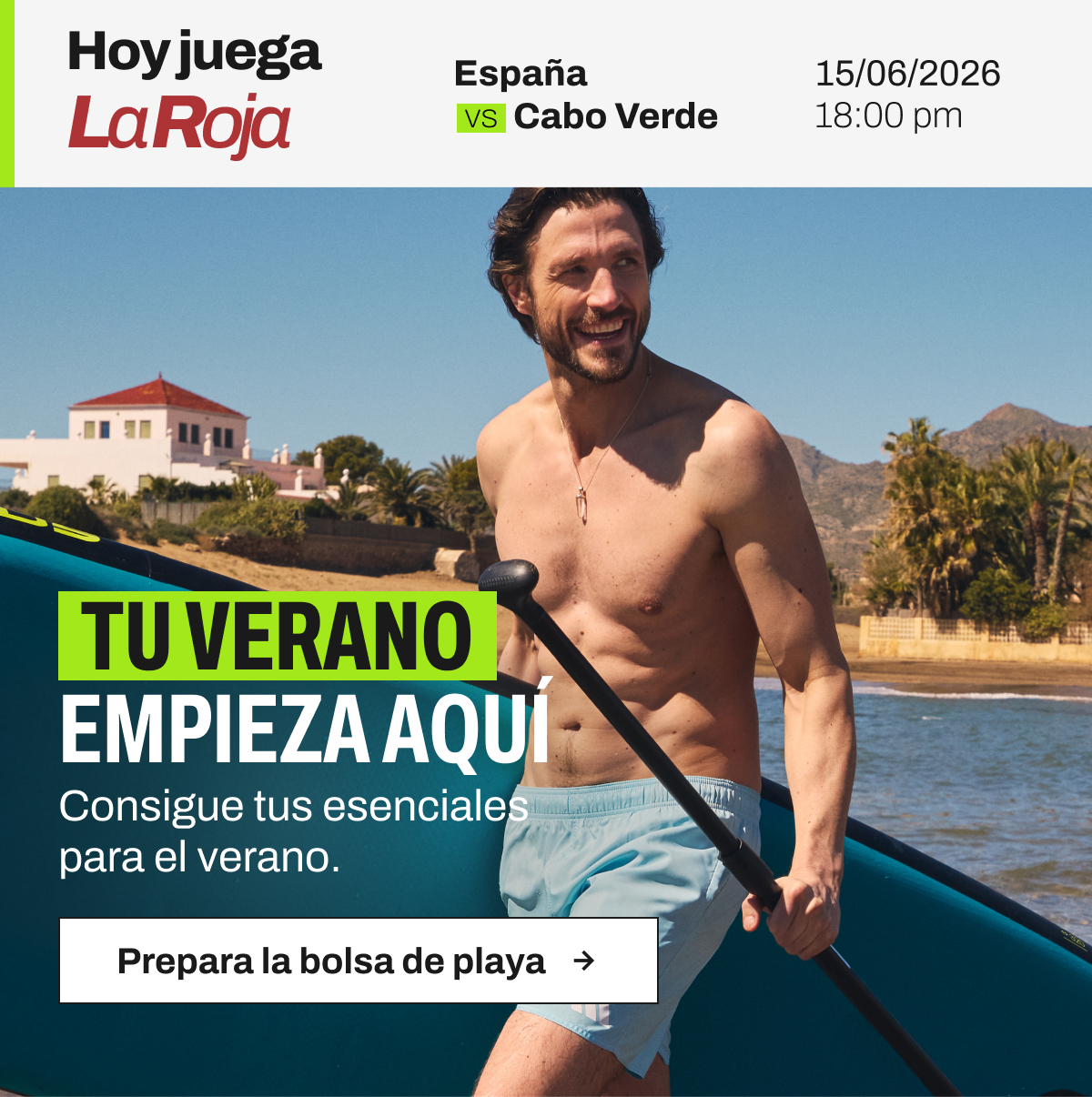 Tu verano empieza aquí botón prepara la bolsa de playa